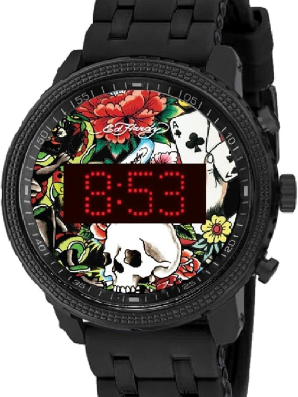 Ed Hardy Ed Hardy Skull Men's Quartz Movement Black Printed Digital Watch